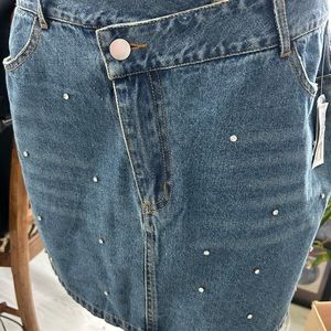 BLUE JEAN LE LIS SKIRT WITH ACCENT CLEAR RHINESTONES SEXY AND CUTE